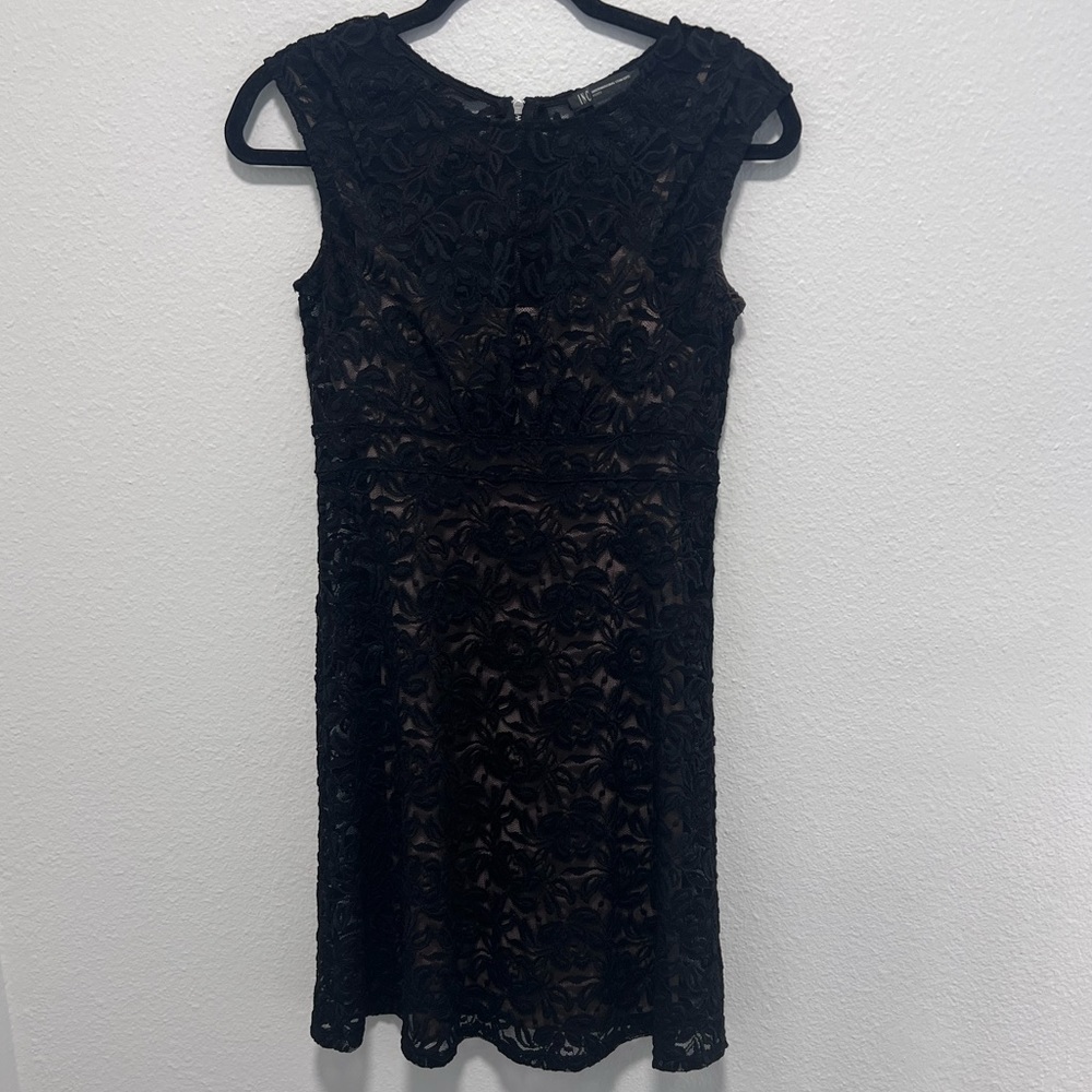 INC Black Lace Dress with Nude Slip Size Small